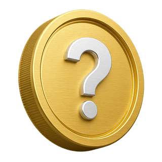 Decoratief element op de FAQ-pagina in de vorm van een 3D gouden munt met vraagteken